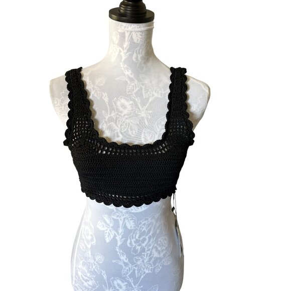 Beach Riot Womens Andy Black Open Knit Crochet Bikini Swim Top MEDIUM  NWT - Picture 1 of 4